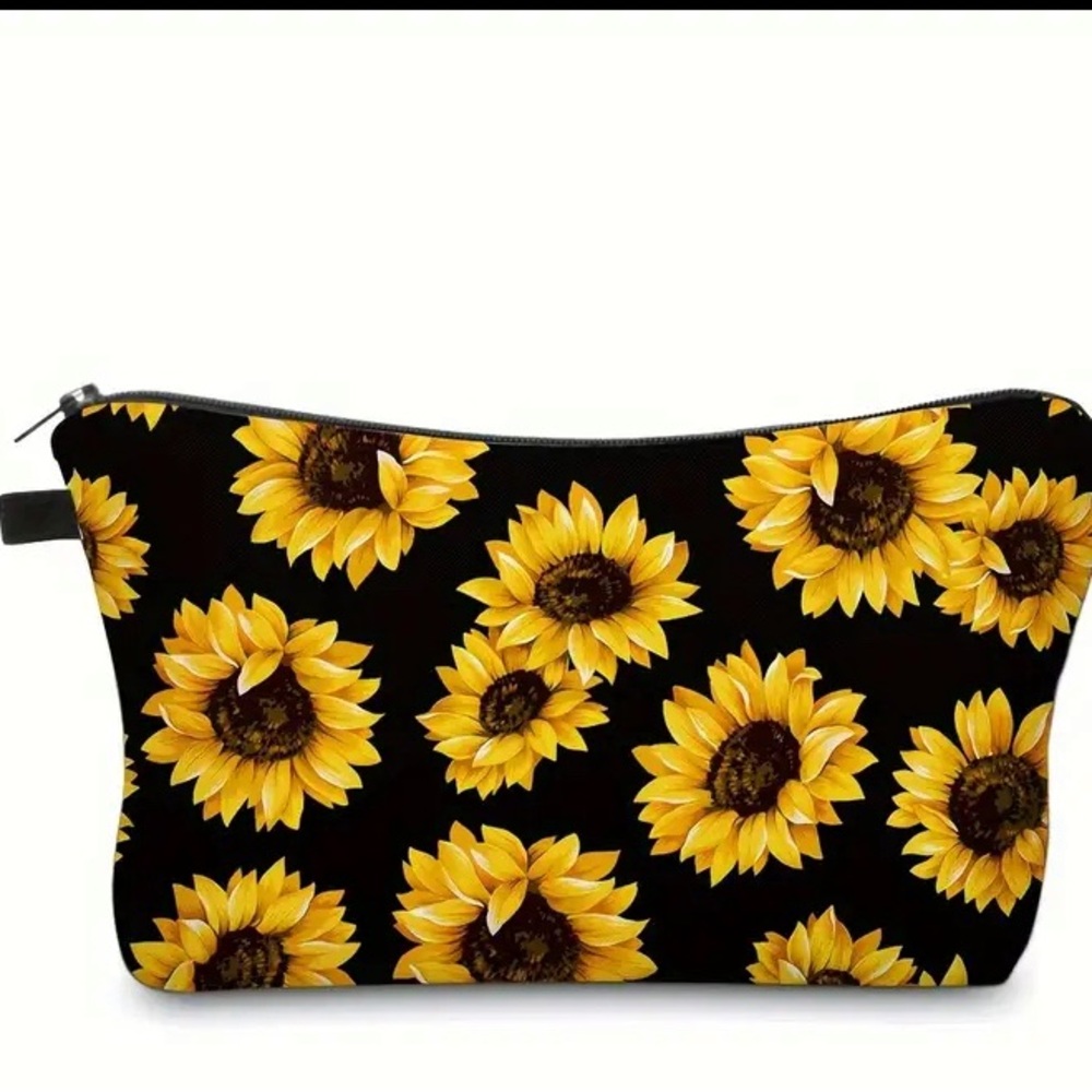Sunflower Print Cosmetic Bag